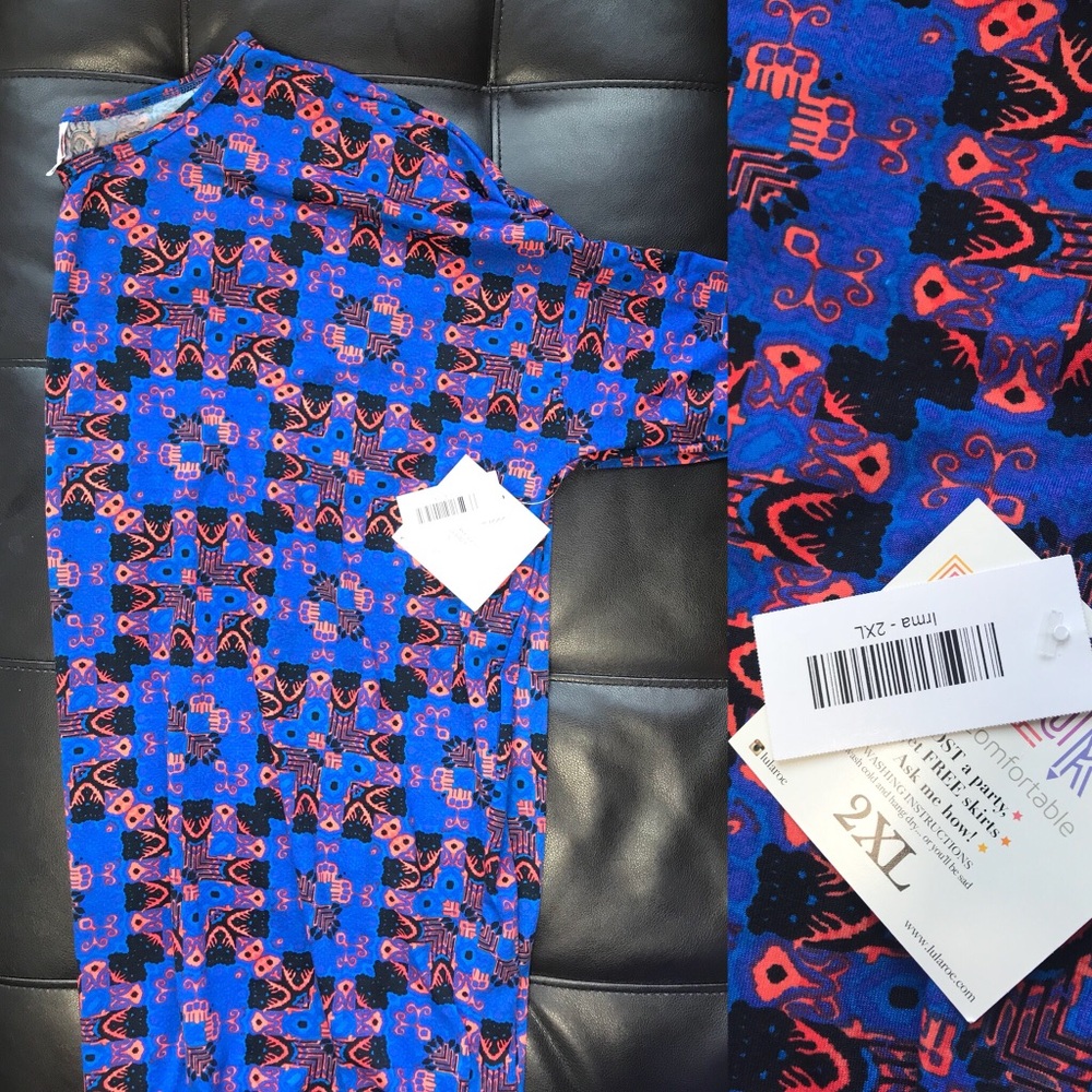 LulaRoe Irma 2XL Royal Blue and Coral Pattern